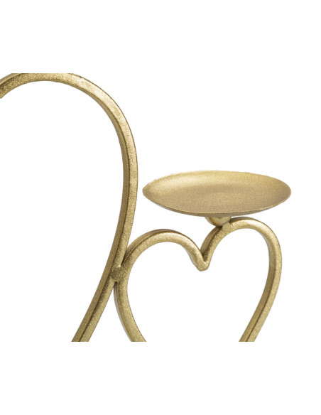 Bougeoir original 2 bougies Coeurs 30 cm en Métal Doré Marbre Blanc Volia 