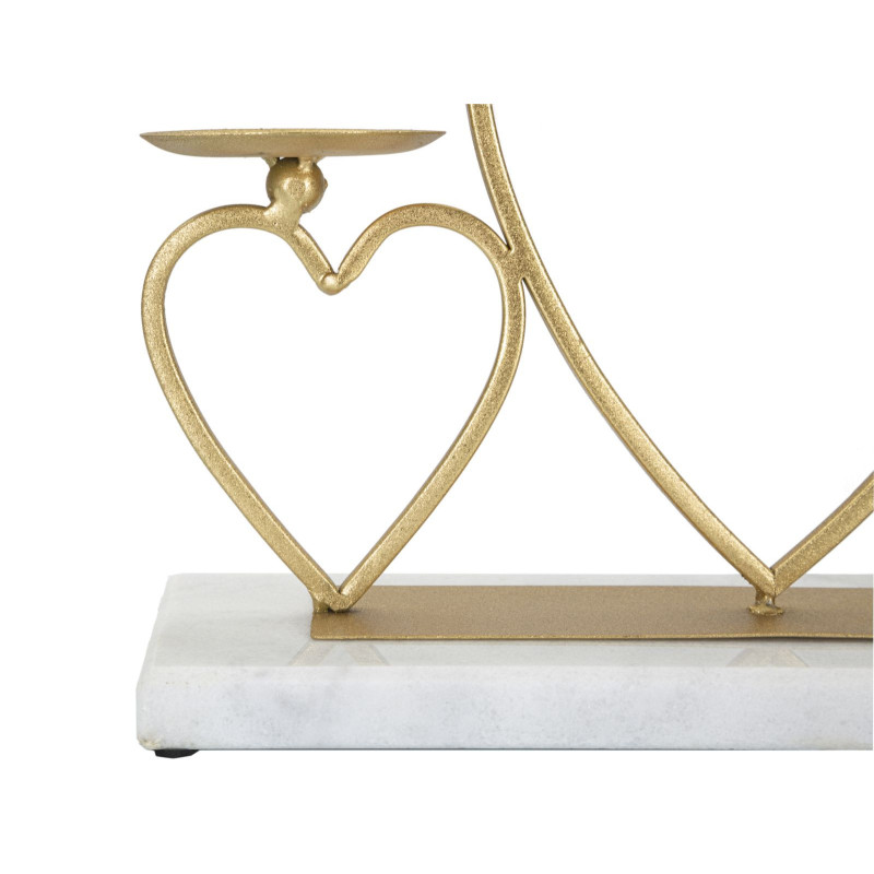 Bougeoir original 2 bougies Coeurs 30 cm en Métal Doré Marbre Blanc Volia 