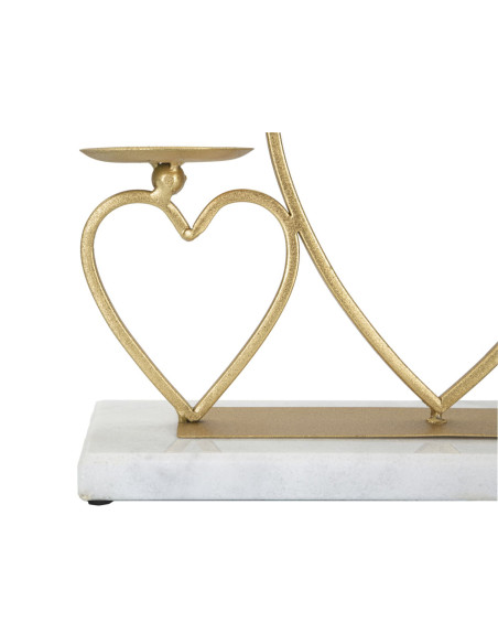 Bougeoir original 2 bougies Coeurs 30 cm en Métal Doré Marbre Blanc Volia 