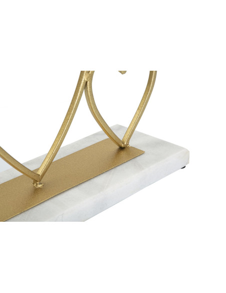 Bougeoir original 2 bougies Coeurs 30 cm en Métal Doré Marbre Blanc Volia 