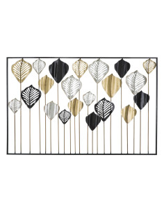 Grande Déco murale Feuilles sur tiges 120x78 en Métal Noir Doré Argenté Ylina 
