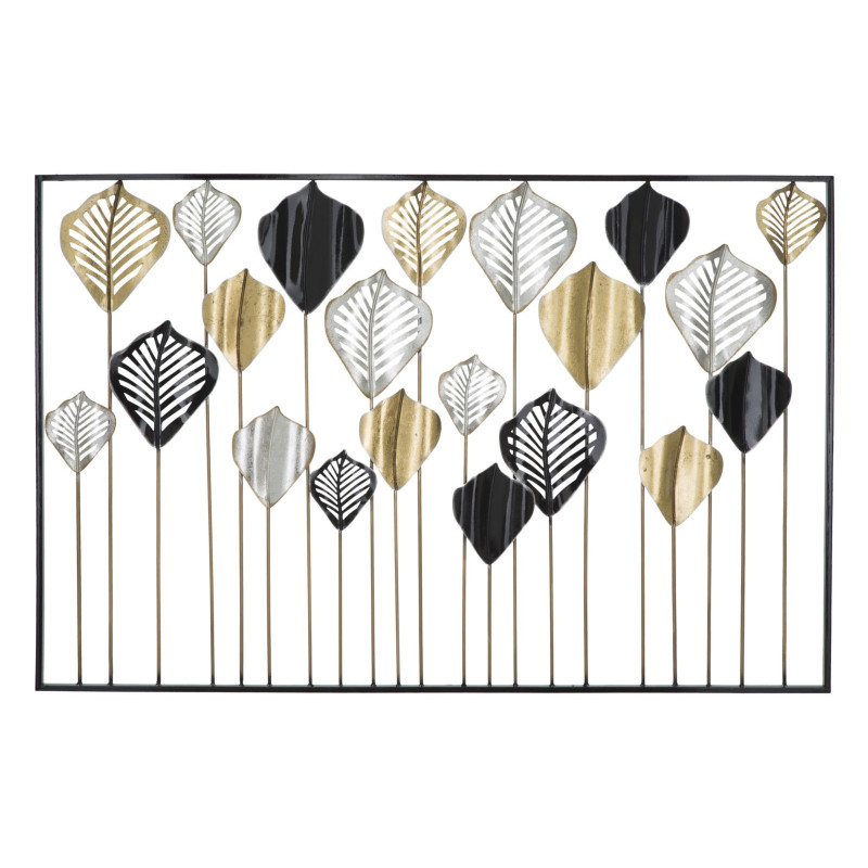 Grande Déco murale Feuilles sur tiges 120x78 en Métal Noir Doré Argenté Ylina 