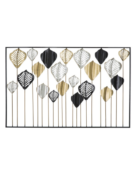 Grande Déco murale Feuilles sur tiges 120x78 en Métal Noir Doré Argenté Ylina 