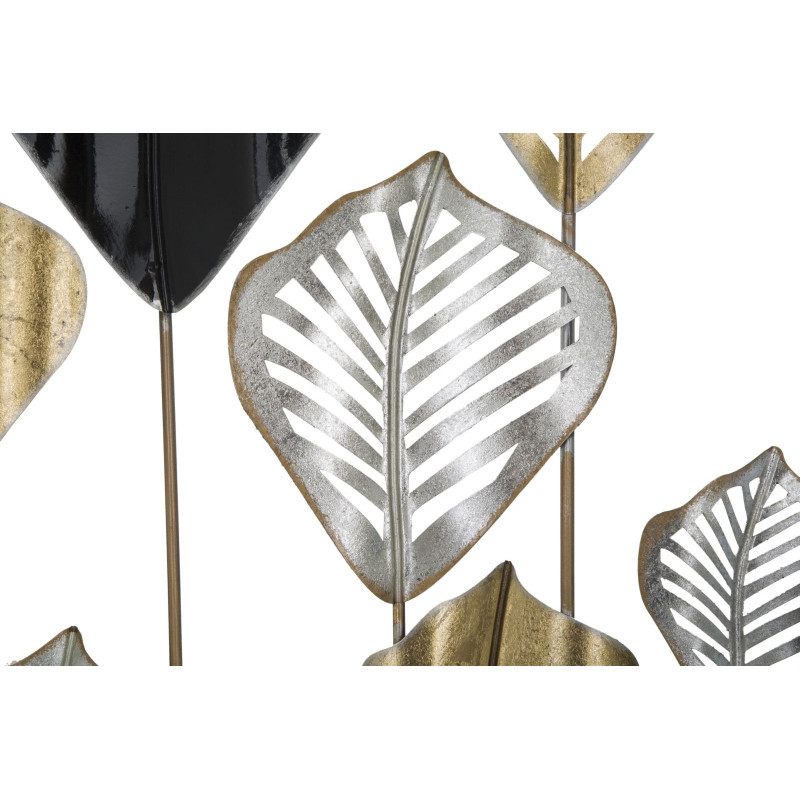 Grande Déco murale Feuilles sur tiges 120x78 en Métal Noir Doré Argenté Ylina 