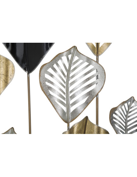 Grande Déco murale Feuilles sur tiges 120x78 en Métal Noir Doré Argenté Ylina 