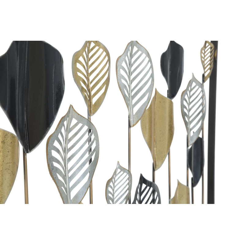 Grande Déco murale Feuilles sur tiges 120x78 en Métal Noir Doré Argenté Ylina 