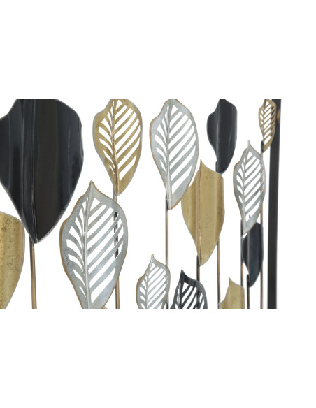 Grande Déco murale Feuilles sur tiges 120x78 en Métal Noir Doré Argenté Ylina 
