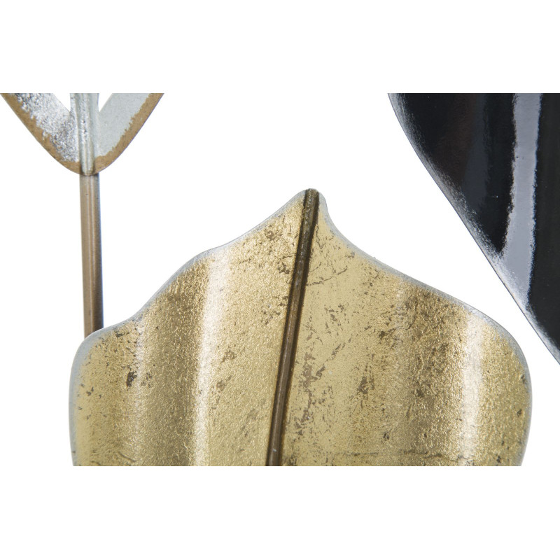 Grande Déco murale Feuilles sur tiges 120x78 en Métal Noir Doré Argenté Ylina 