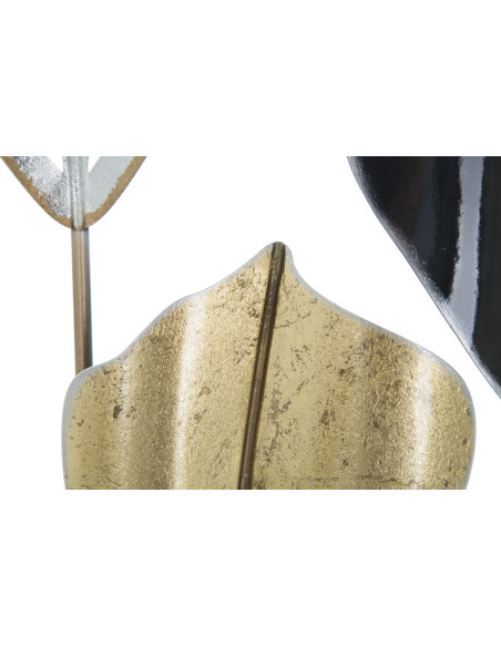 Grande Déco murale Feuilles sur tiges 120x78 en Métal Noir Doré Argenté Ylina 