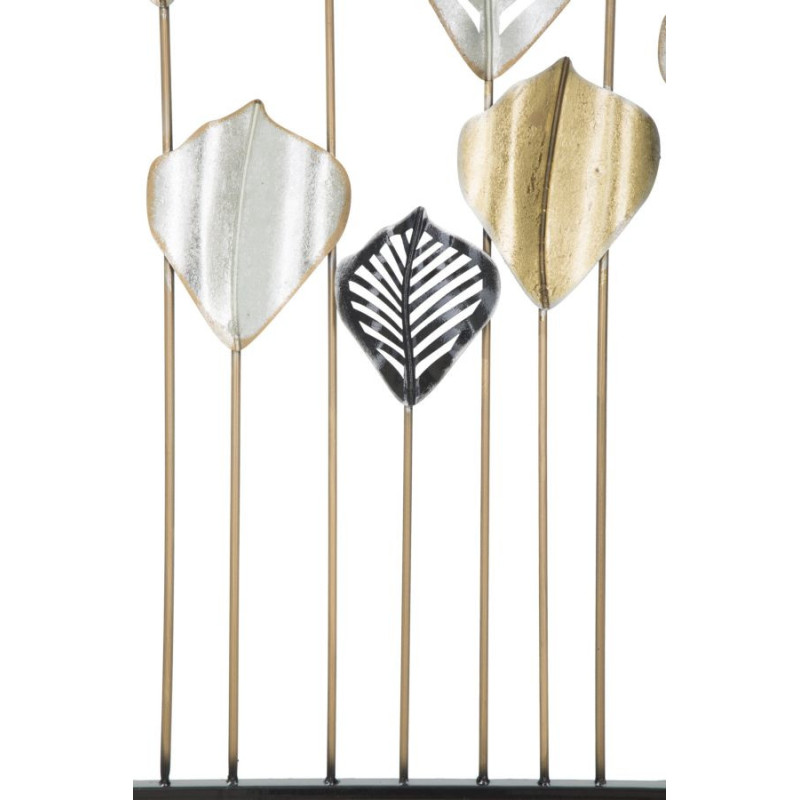 Grande Déco murale Feuilles sur tiges 120x78 en Métal Noir Doré Argenté Ylina 