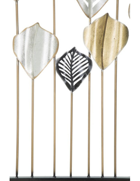 Grande Déco murale Feuilles sur tiges 120x78 en Métal Noir Doré Argenté Ylina 
