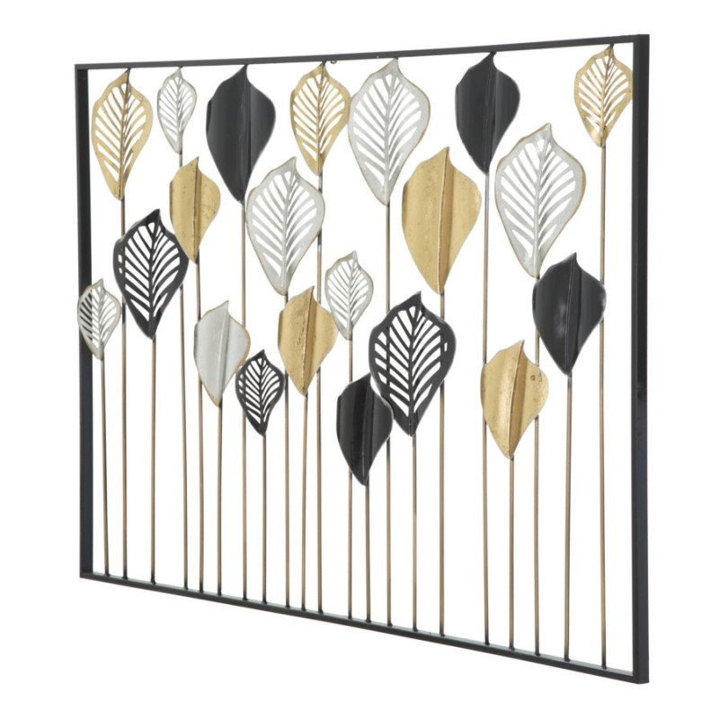 Grande Déco murale Feuilles sur tiges 120x78 en Métal Noir Doré Argenté Ylina 