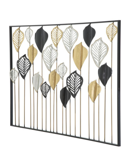 Grande Déco murale Feuilles sur tiges 120x78 en Métal Noir Doré Argenté Ylina 