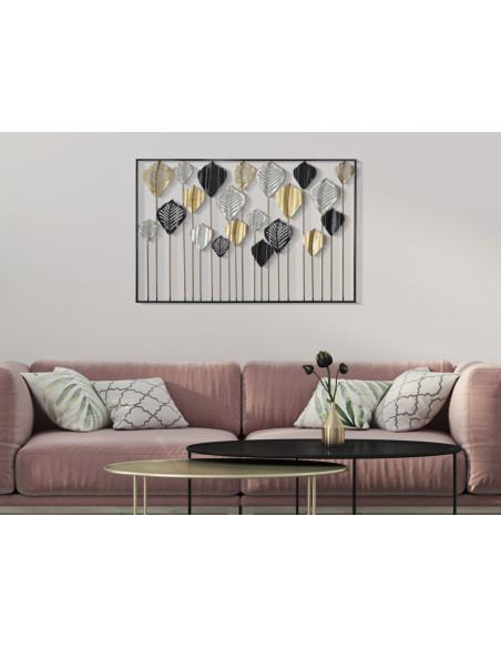 Grande Déco murale Feuilles sur tiges 120x78 en Métal Noir Doré Argenté Ylina 