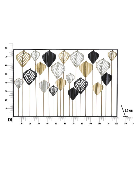 Grande Déco murale Feuilles sur tiges 120x78 en Métal Noir Doré Argenté Ylina 
