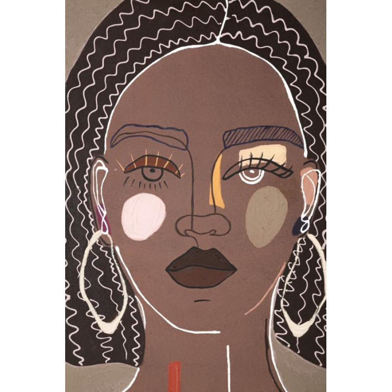 Toile murale imprimée et peinte Femme africaine Marron Noir Rose 80x100 Tribal 