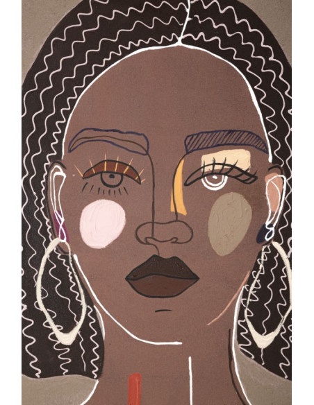 Toile murale imprimée et peinte Femme africaine Marron Noir Rose 80x100 Tribal 