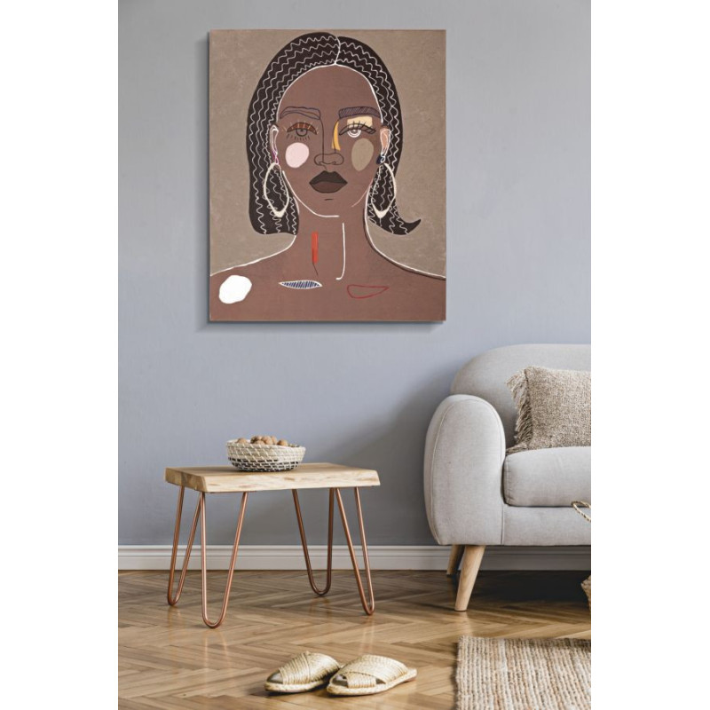 Toile murale imprimée et peinte Femme africaine Marron Noir Rose 80x100 Tribal 