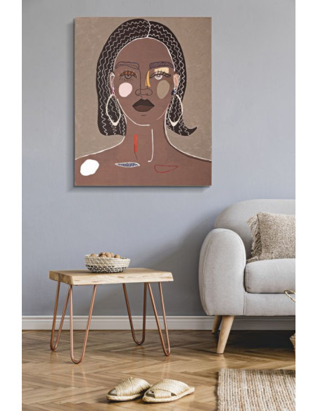 Toile murale imprimée et peinte Femme africaine Marron Noir Rose 80x100 Tribal 