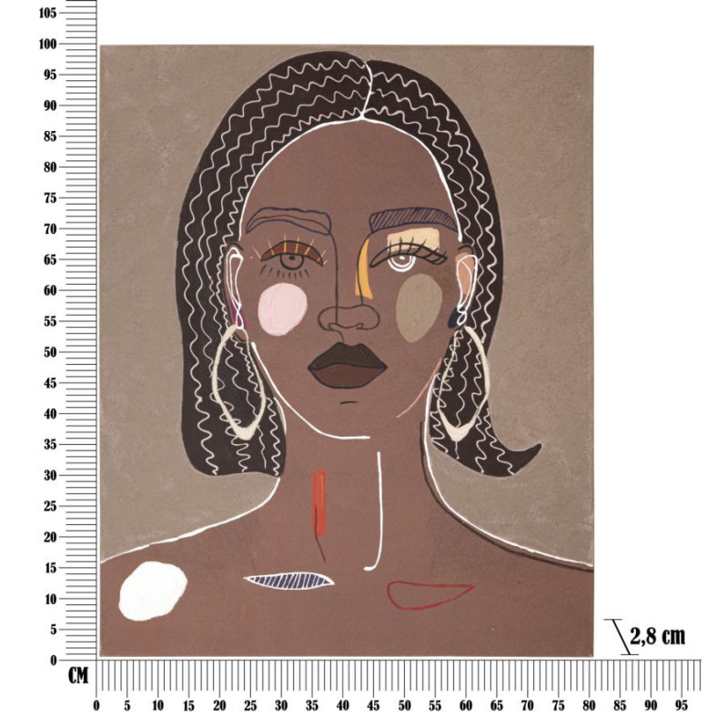Toile murale imprimée et peinte Femme africaine Marron Noir Rose 80x100 Tribal 