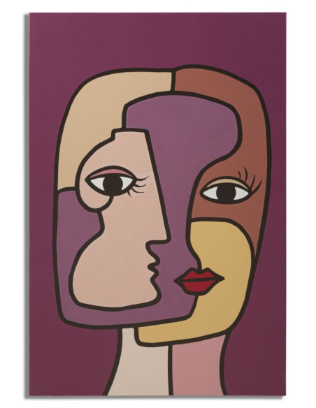 Toile murale imprimée et peinte Visages abstraits Violet Beige Marron 60x90 Faces 