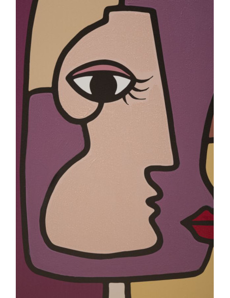 Toile murale imprimée et peinte Visages abstraits Violet Beige Marron 60x90 Faces 
