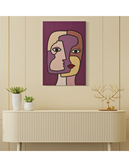 Toile murale imprimée et peinte Visages abstraits Violet Beige Marron 60x90 Faces 