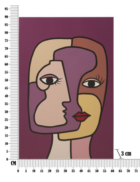 Toile murale imprimée et peinte Visages abstraits Violet Beige Marron 60x90 Faces 