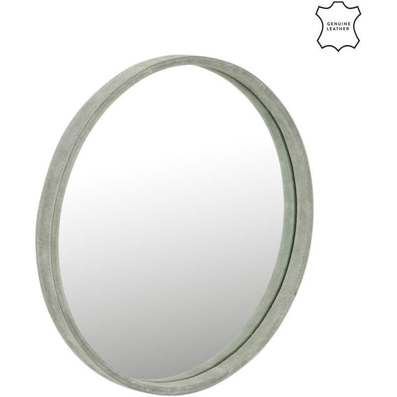 Miroir Mural Rond Savage en Cuir véritable Vert - 1