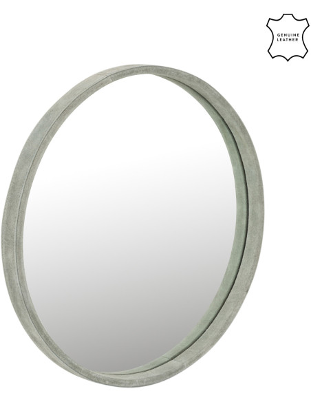 Miroir Mural Rond Savage en Cuir véritable Vert - 1