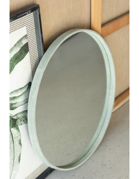 Miroir Mural Rond Savage en Cuir véritable Vert - 2