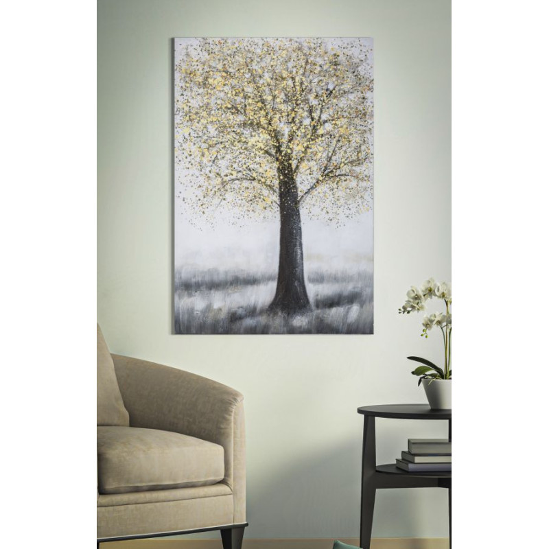 Toile murale peinte Arbre Doré Noir 80x120 Tree 