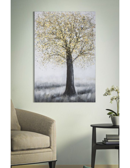 Toile murale peinte Arbre Doré Noir 80x120 Tree 