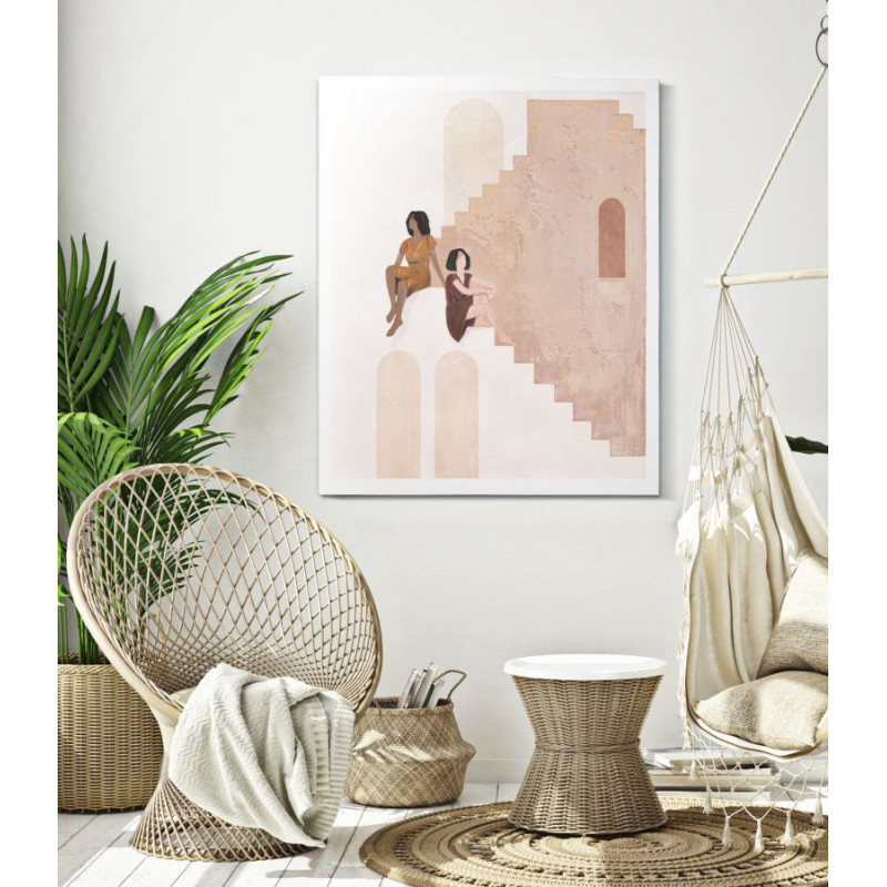 Toile murale peinte Femmes assises Beige Marron 80x100 Lady B 