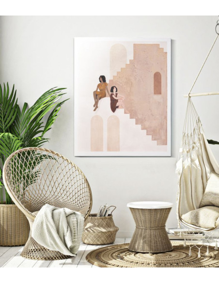 Toile murale peinte Femmes assises Beige Marron 80x100 Lady B 