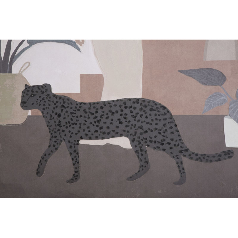 Toile murale peinte Femme avec léopard Beige Marron 80x100 Lady C 