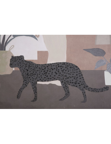 Toile murale peinte Femme avec léopard Beige Marron 80x100 Lady C 