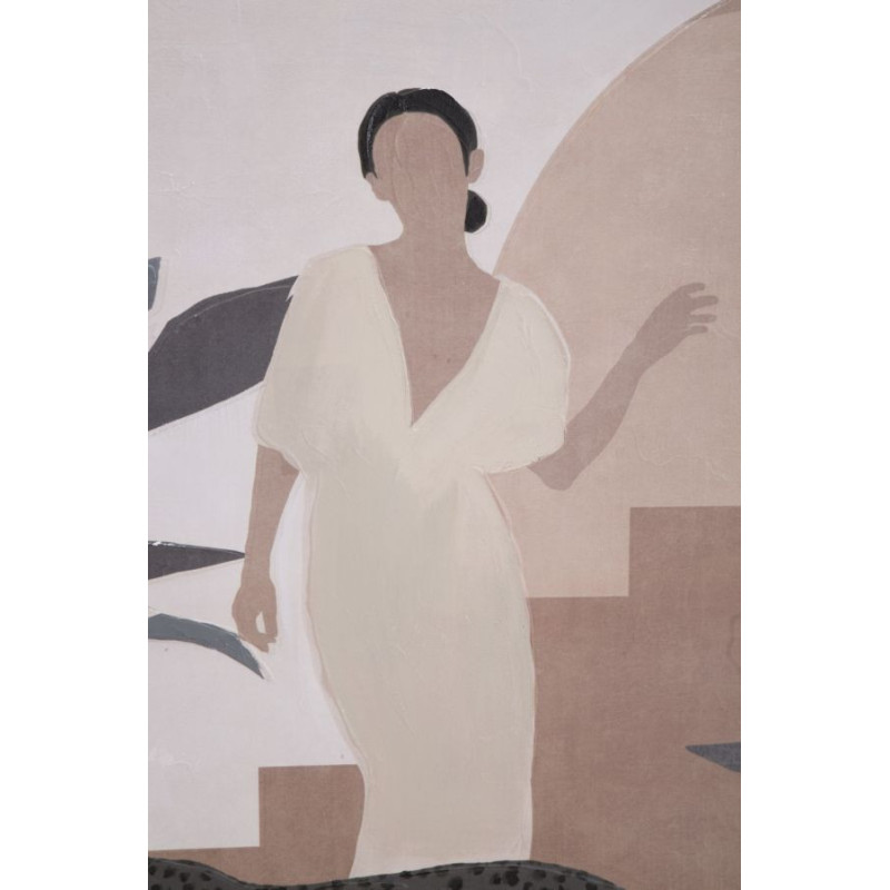 Toile murale peinte Femme avec léopard Beige Marron 80x100 Lady C 