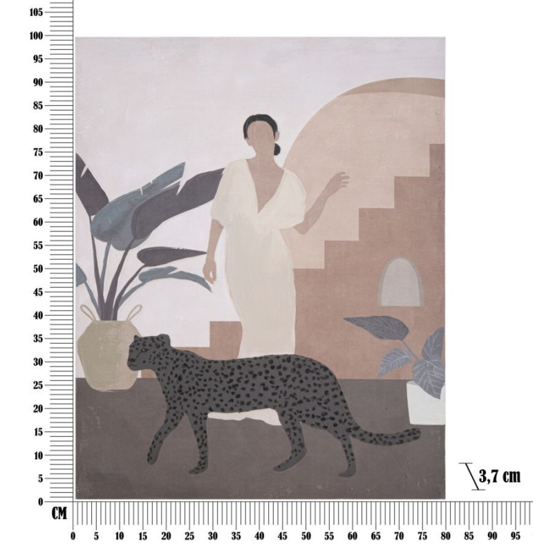 Toile murale peinte Femme avec léopard Beige Marron 80x100 Lady C 