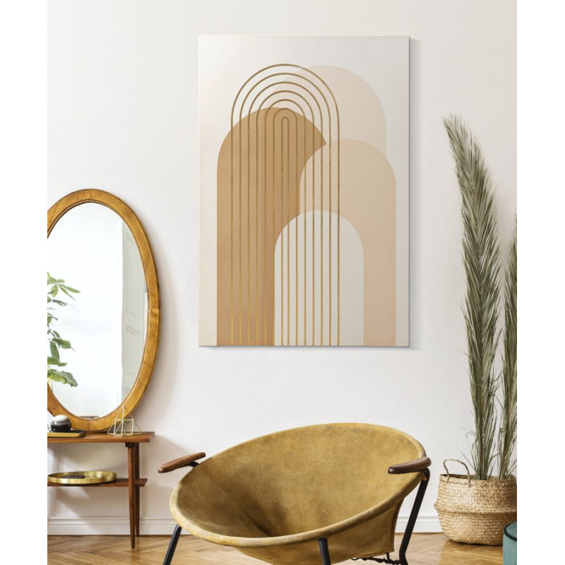 Toile murale imprimée et peinte Motif géométrique Beige Blanc Doré 80x120 Shine B 