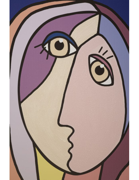 Toile murale imprimée et peinte Visages abstraits Bleu Beige Jaune 80x120 Faces 