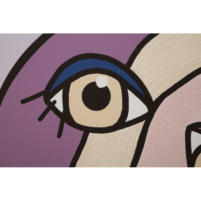 Toile murale imprimée et peinte Visages abstraits Bleu Beige Jaune 80x120 Faces 