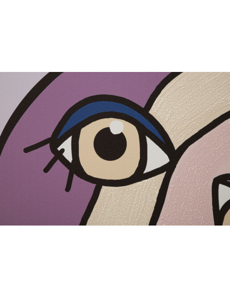 Toile murale imprimée et peinte Visages abstraits Bleu Beige Jaune 80x120 Faces 