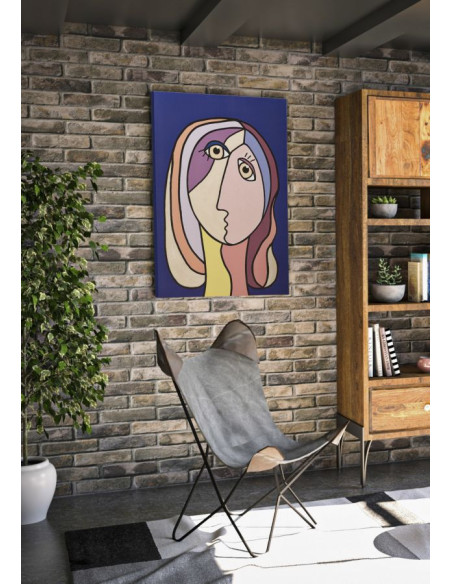 Toile murale imprimée et peinte Visages abstraits Bleu Beige Jaune 80x120 Faces 