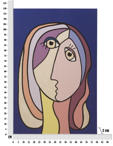 Toile murale imprimée et peinte Visages abstraits Bleu Beige Jaune 80x120 Faces 