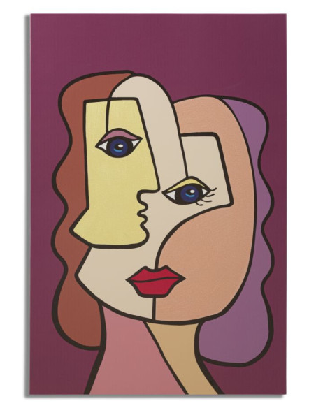 Toile murale imprimée et peinte Visages abstraits Violet Beige Jaune 60x90 Faces 