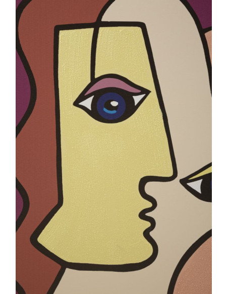 Toile murale imprimée et peinte Visages abstraits Violet Beige Jaune 60x90 Faces 