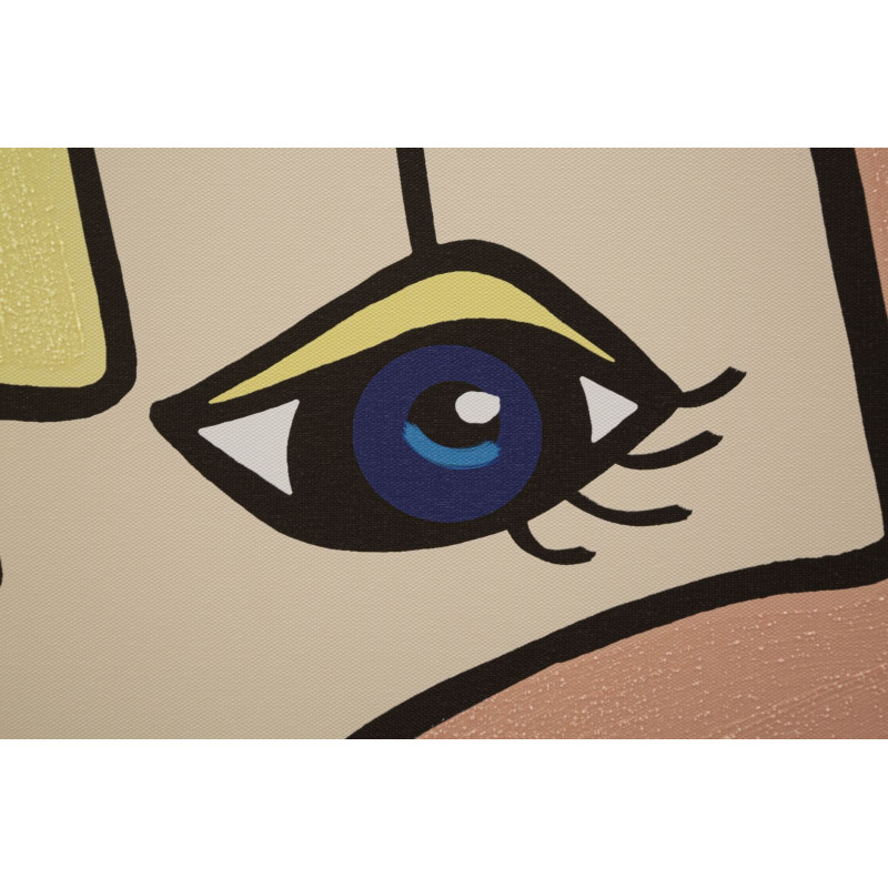 Toile murale imprimée et peinte Visages abstraits Violet Beige Jaune 60x90 Faces 