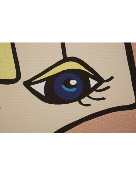 Toile murale imprimée et peinte Visages abstraits Violet Beige Jaune 60x90 Faces 