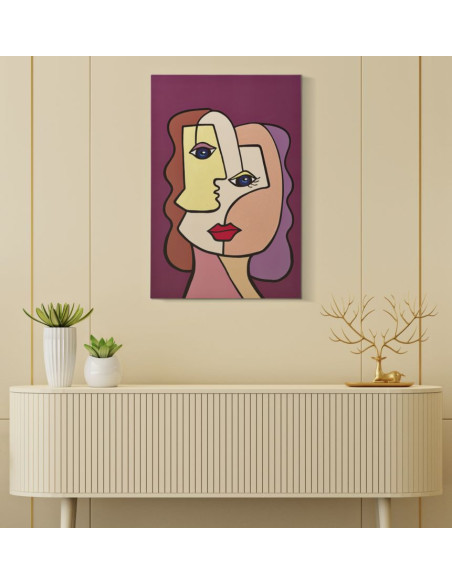 Toile murale imprimée et peinte Visages abstraits Violet Beige Jaune 60x90 Faces 
